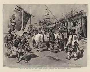 A Delay on the Road to Pekin, Chinese Soldiery Demanding the Production of Passports